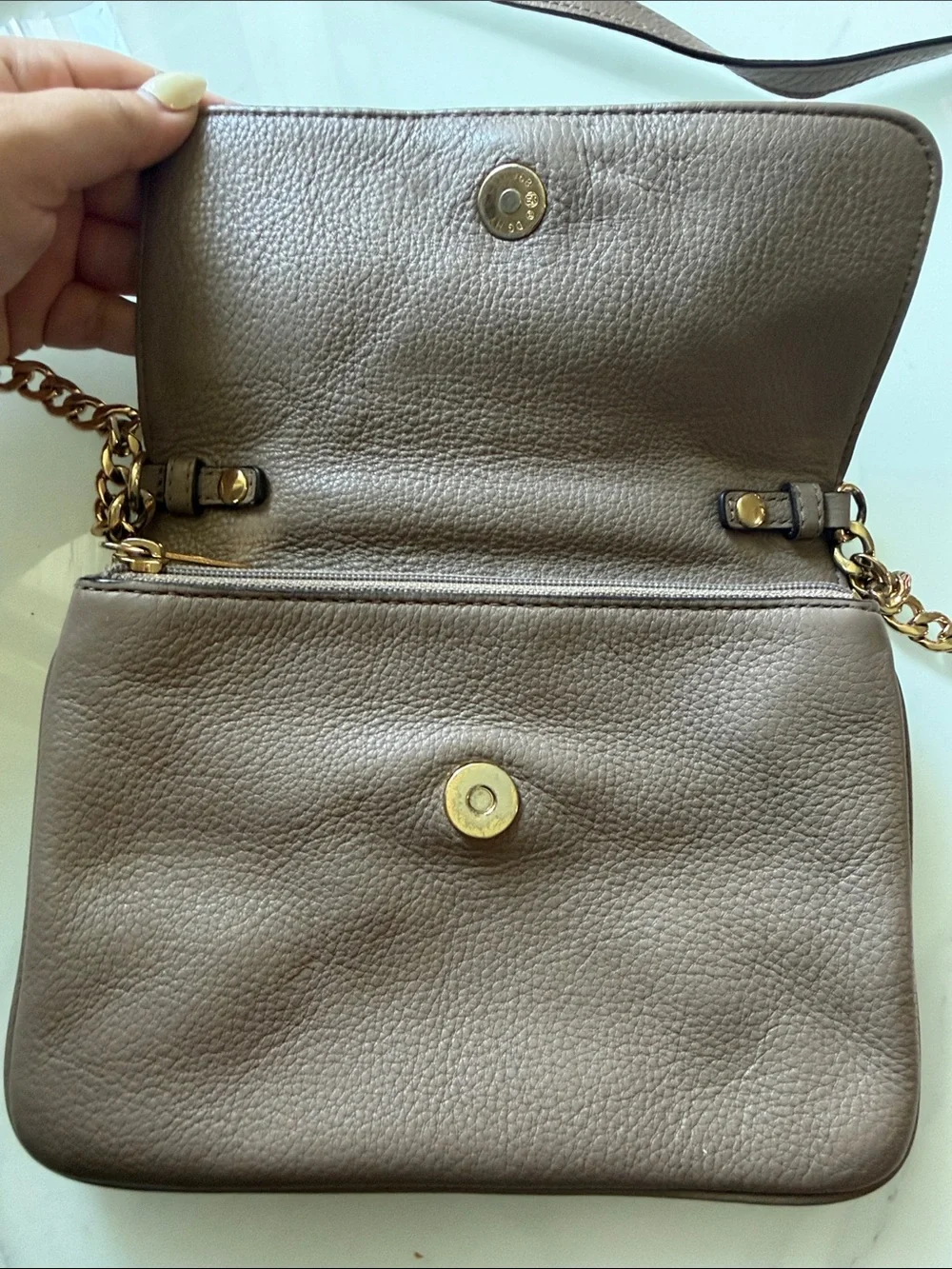 Michael Kors Taupe Leather Crossbody with Gold Hardware